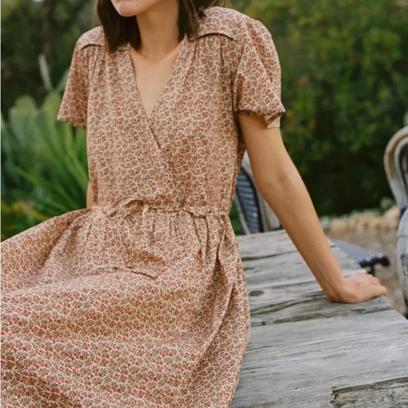 Christy Dawn (M) The Dawn Dress in Berry Dusty Red Printed Organic Cotton Midi - Picture 3 of 10